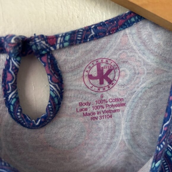 J.Khaki Shift Dress Girls Size 6 Blue Short Sleeve Flora Lace Kids Coastal Beach - Picture 4 of 5